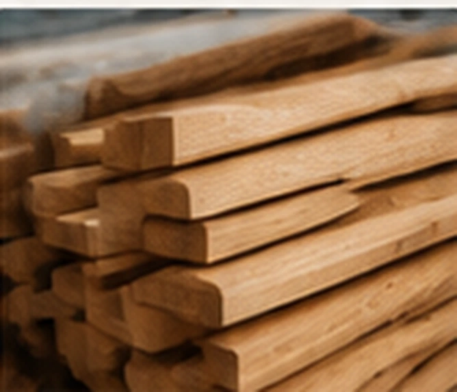 Neatly stacked processed timber